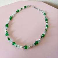 Image 5 of Green Glass Bead, Flower Pearls and Quartz Chip One of a Kind Necklace