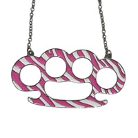 Image 2 of pink zebra brass knuckle necklace 
