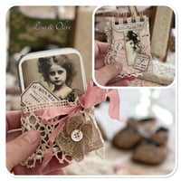 Image 1 of Reserved for Silvia A Petite snippet sample french lace book in a tiny tin.