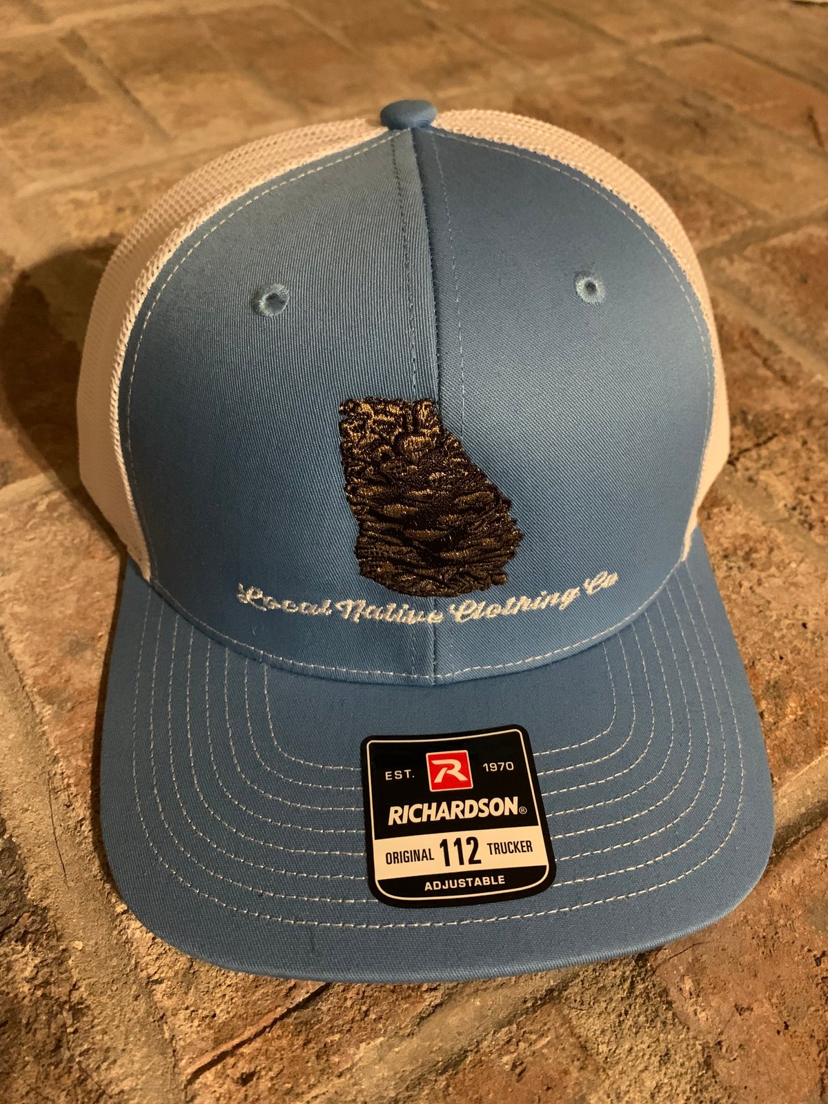 Image of Georgia Pinecone Trucker Hat Columbia Blue 
