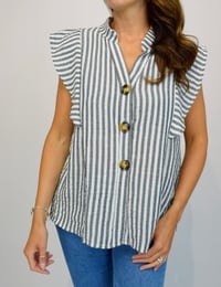 Image 2 of Candy Stripe Frill Sleeve Button Top
