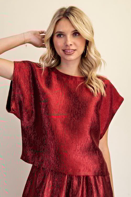 Image of Neck Band Short Sleeve Top- Wine