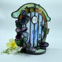 Iridescent Blue Fairy Door Candle Holder 