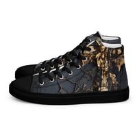 Image 1 of Gold and Black Tattered Texture Look Goth Inspired Women’s high top canvas shoes