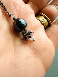 Image 7 of peacock pearl pendant necklace with iolite and opal fringe