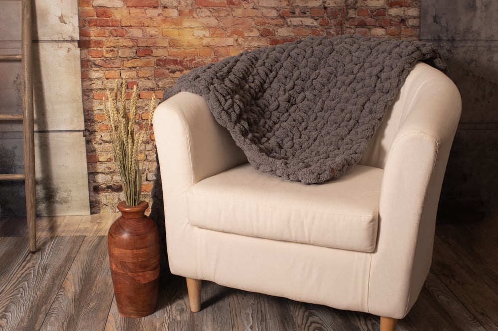 Image of Cozy Chunky Blanket-Blue/Grey