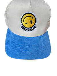 Image 3 of Cream and light blue  SnapBack suede brim 