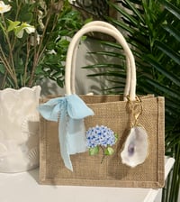 Image 1 of Blue Hydrangea Burlap Mini Tote Bag