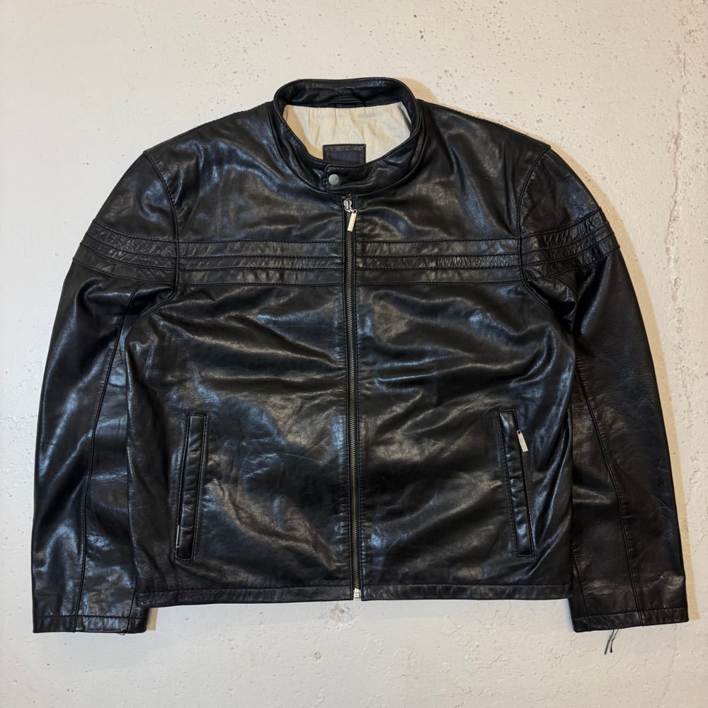Image of 1990s Cropped Heavyweight Leather Biker Jacket, Size Large