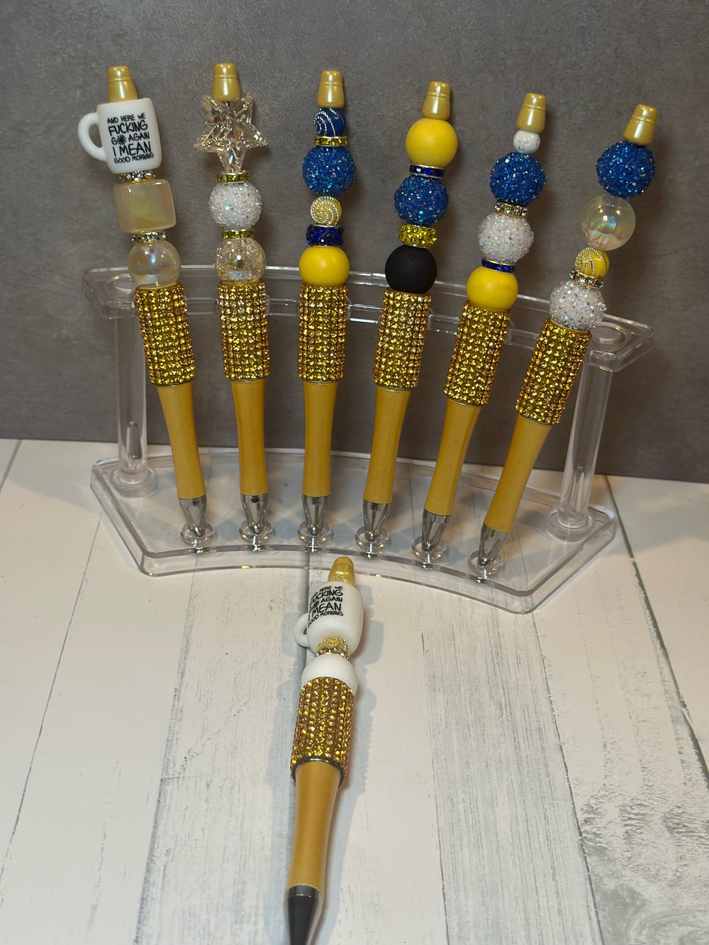 Image of Blue & Yellow Bling  fancy pens with ink refills 