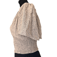 Image 4 of Cropped Flutter Sleeve Smocked Tan Polka Dot Top - Size L