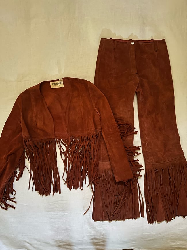 stellar late 1960s fringe suede trouser and bolero jacket set
