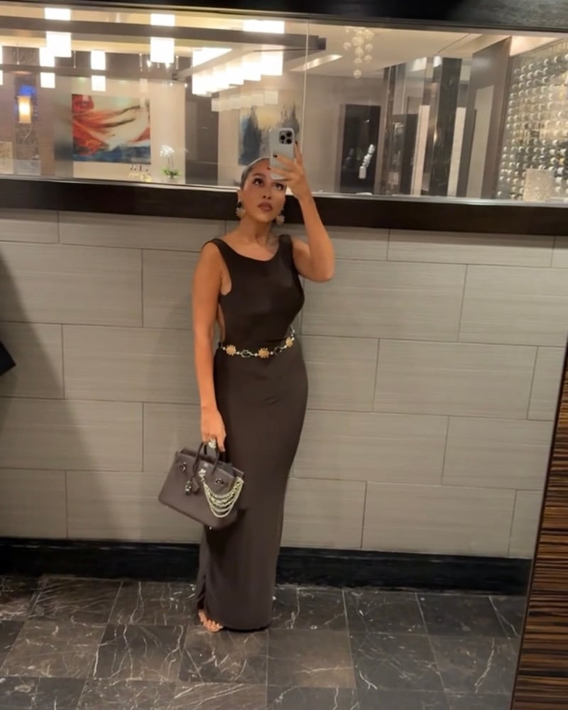 Image of BROWN BACKLESS DOUBLE-LINED RUCHED DRESS (XS)