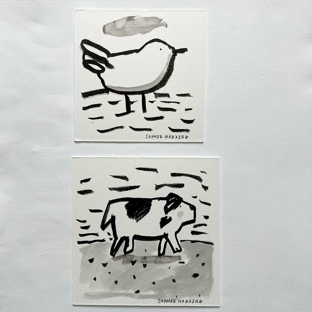 Image of Bird and dog ink drawings