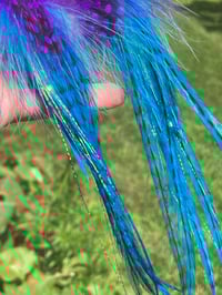 Image 3 of Feather Earrings, Festival Earrings, Colorful Dangle Earrings, Feather Drop Earrings Purple and Blue