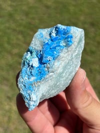 Image 1 of Cyanotrichite On Green Fluorite Matrix Specimen | Guizhou China #2924