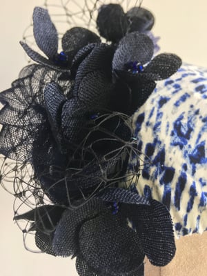 Image of Navy and cream fabric covered percher