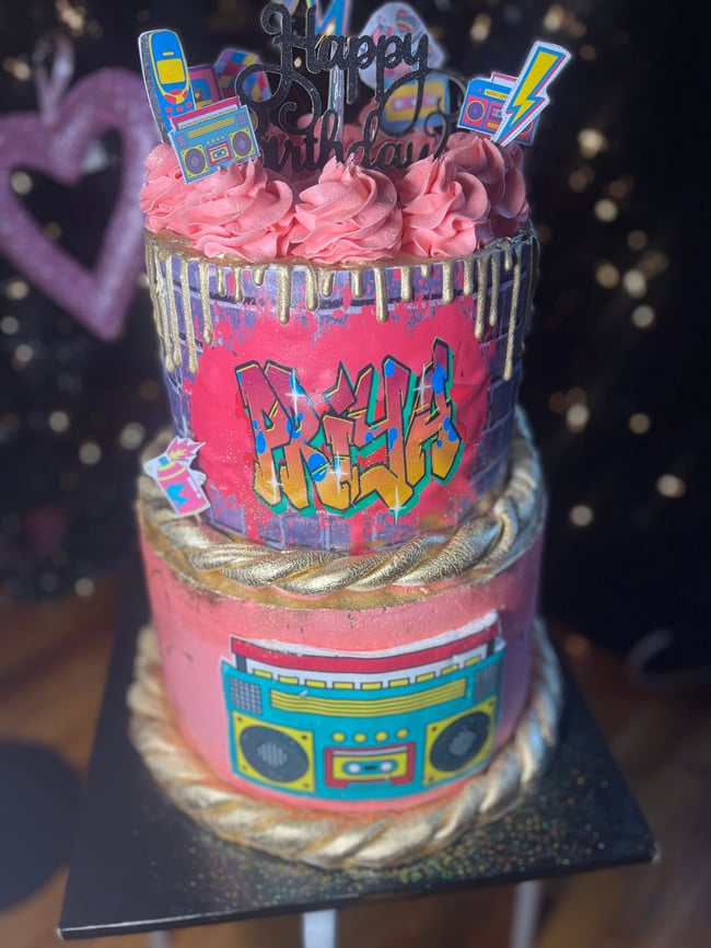 90’s theme 2 tiered cake