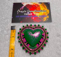 Image 6 of Hand Polished Dark Green Heart Beaded Earrings