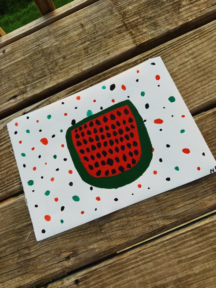 Image of Watermelon Acrylic Painting on Canvas Paper