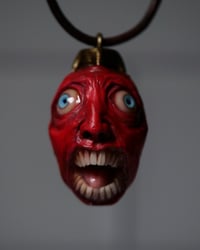 Image 11 of Berserk Egg of the King bleeding eyes pendant, leather cord, brass hardware, OOAK,