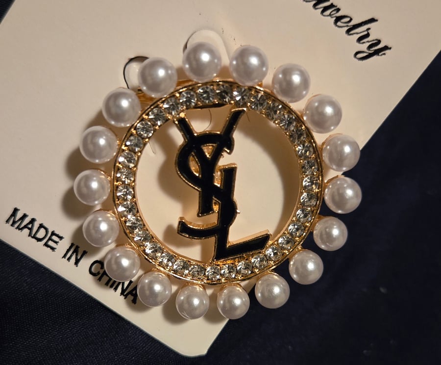 Image of Brooch- Pearl, Bling, Gold & Black