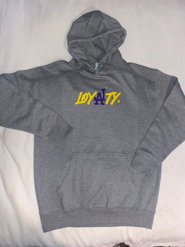 Image of Grey hoodie purple and yellow 