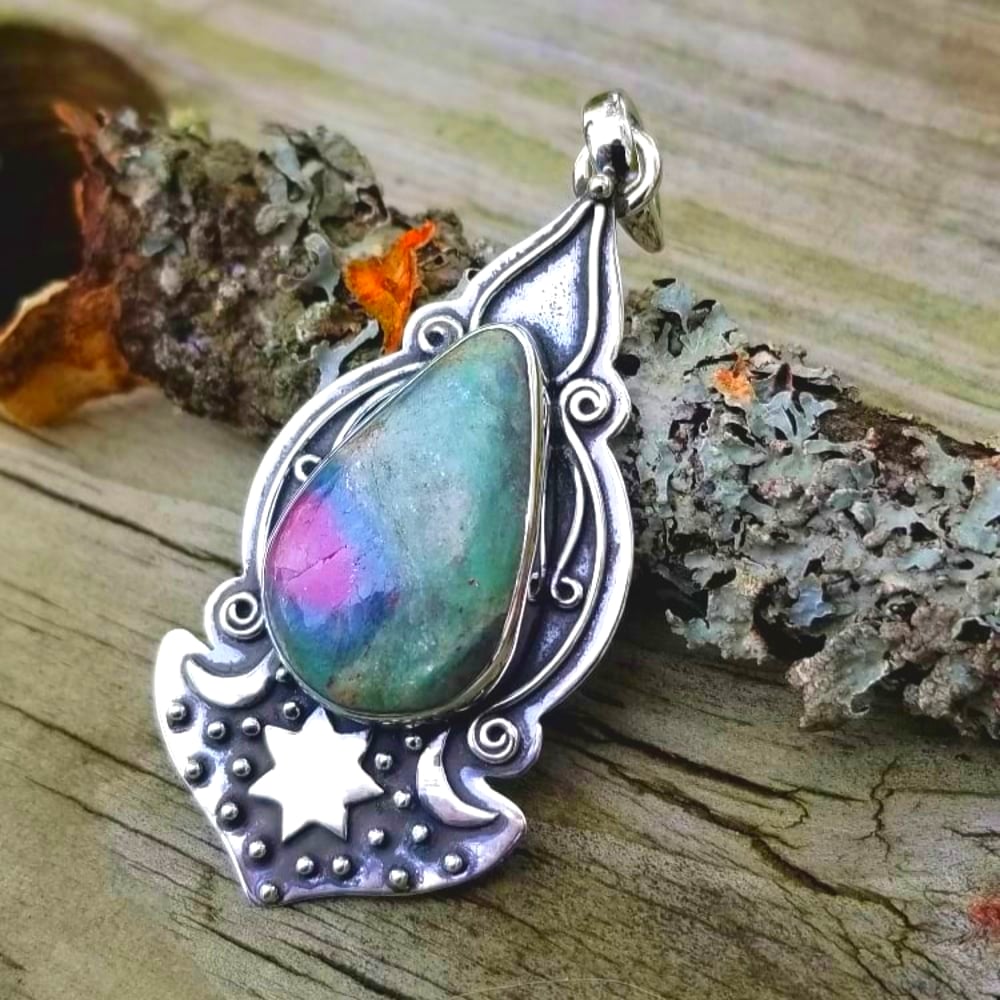 Image of Romany Boho - Ruby Fuchsite Pendant in Sterling Silver