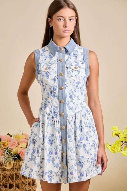 Image of DENIM FLORAL DRESS  