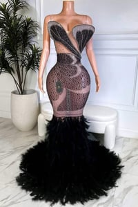 Image 6 of PETAL KISS FEATHER DRESS(MADE TO ORDER)  Blue/ black