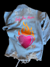 Heart on Fire Distressed Denim Shirt 