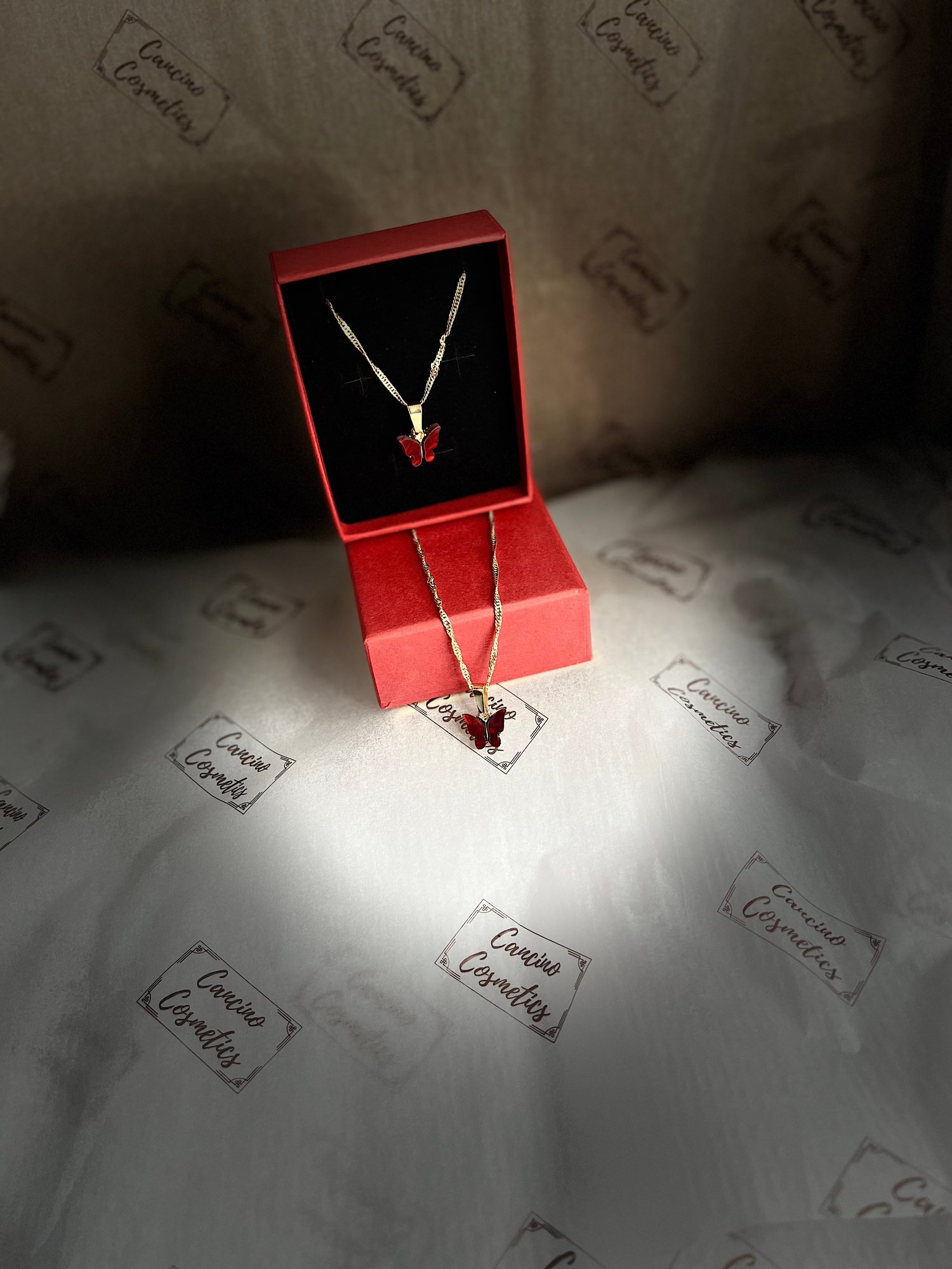 Image of RED BUTTERFLY CHARM NECKLACE