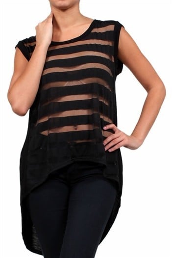 Image of High-Low Velvet Striped Top