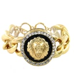 Image of Toggle Statement Chain Lion Crystal Lionhead in/with Black Gold