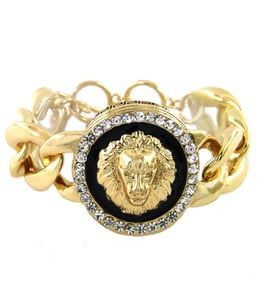 Image of Toggle Statement Chain Lion Crystal Lionhead in/with Black Gold