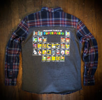Upcycled t-shirt flannel “Super Mario Bros. periodic table”
