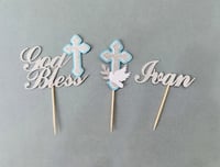 Image 4 of Personalized Baptism Banner Silver Blue God Bless Party Decor. Christening Party Confirmation