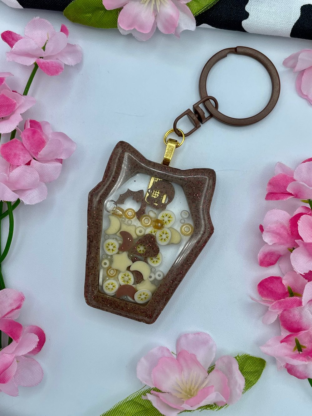 Image of Keychain - Spooky Chocolate Banana Kitty Coffin