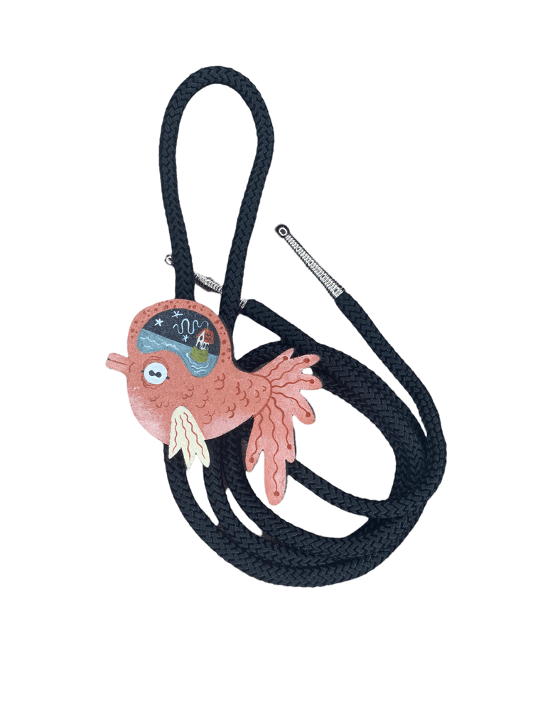 Image of Pink fish  bolo tie 