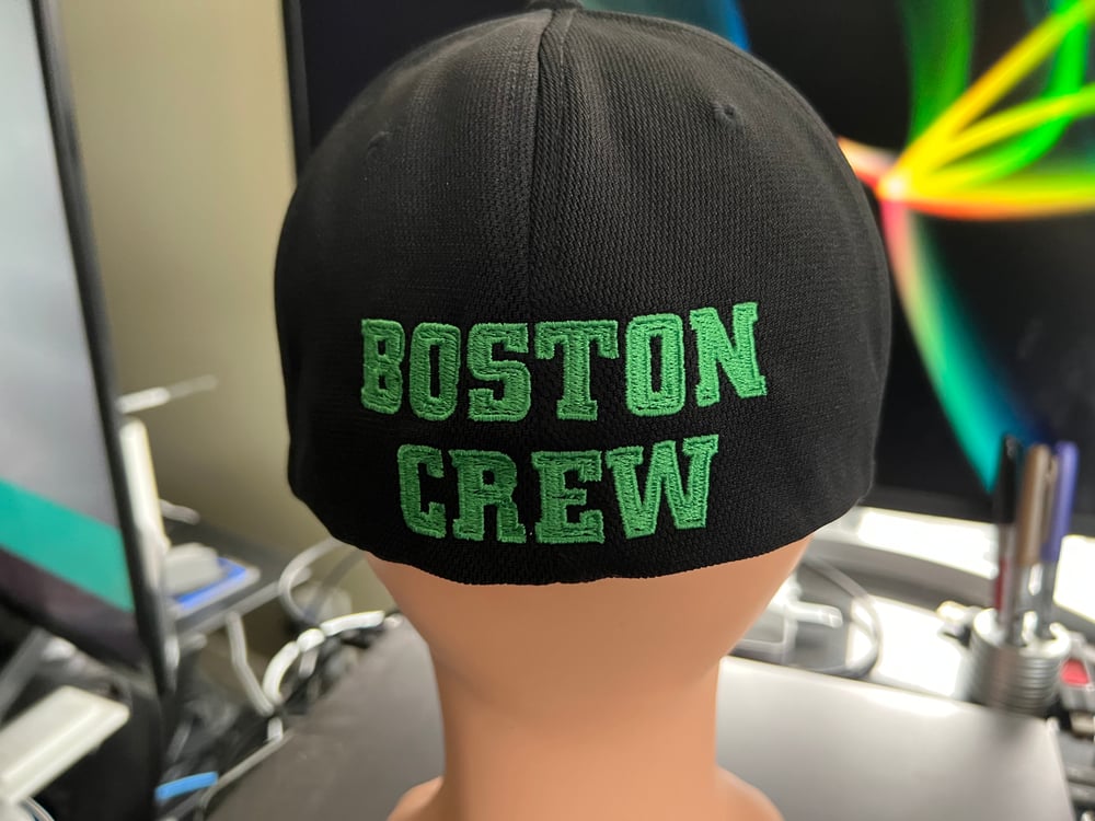 Black Flexfit hat with Green Outline SSD logo with rear “Boston Crew” logo