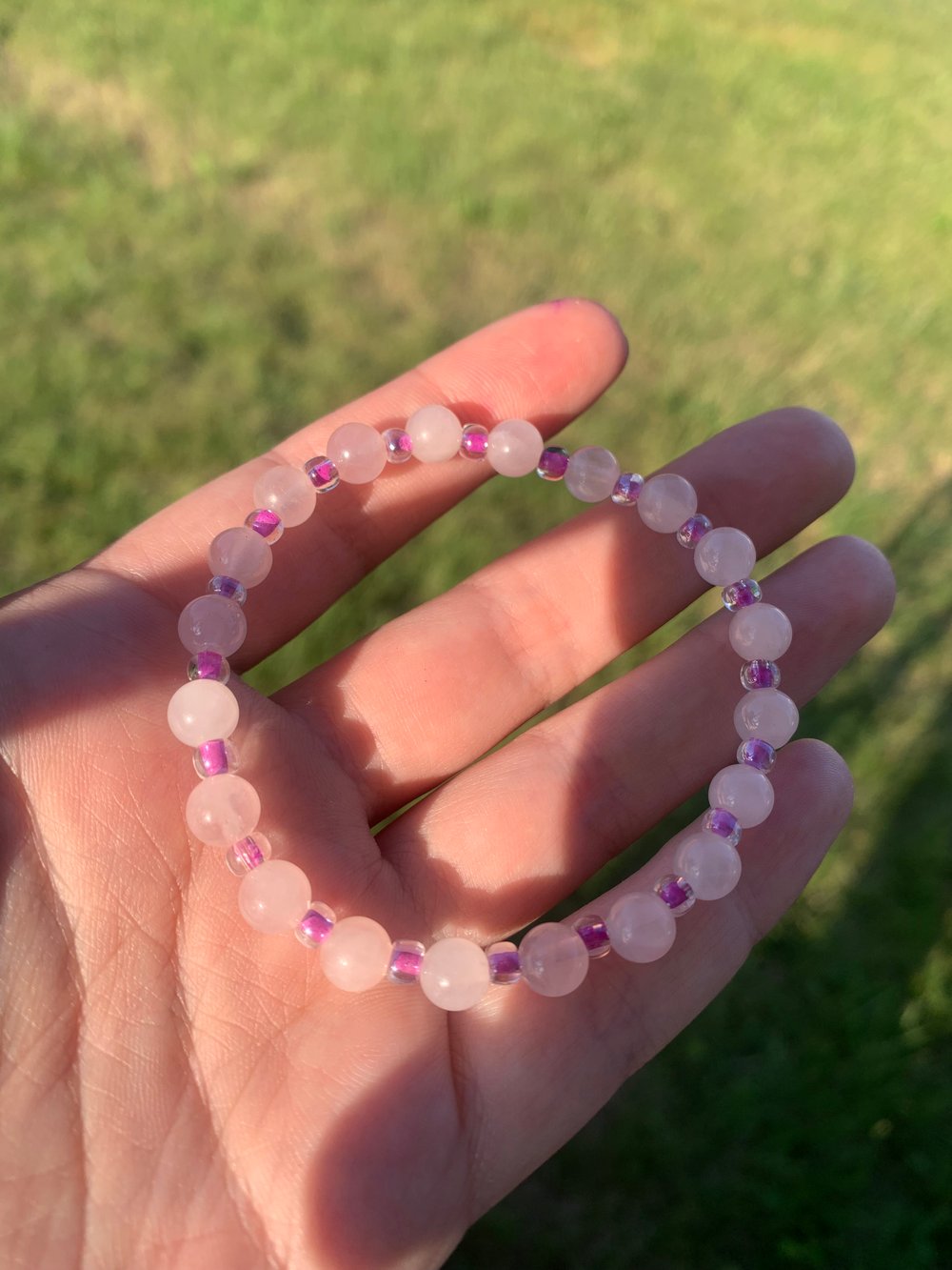 purple & pink rose quartz bracelet