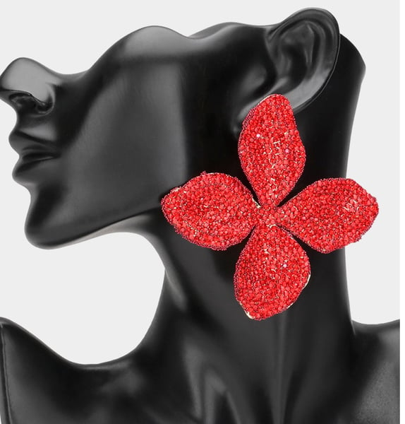 Image of Oversized Bling Studded Flower Earrings