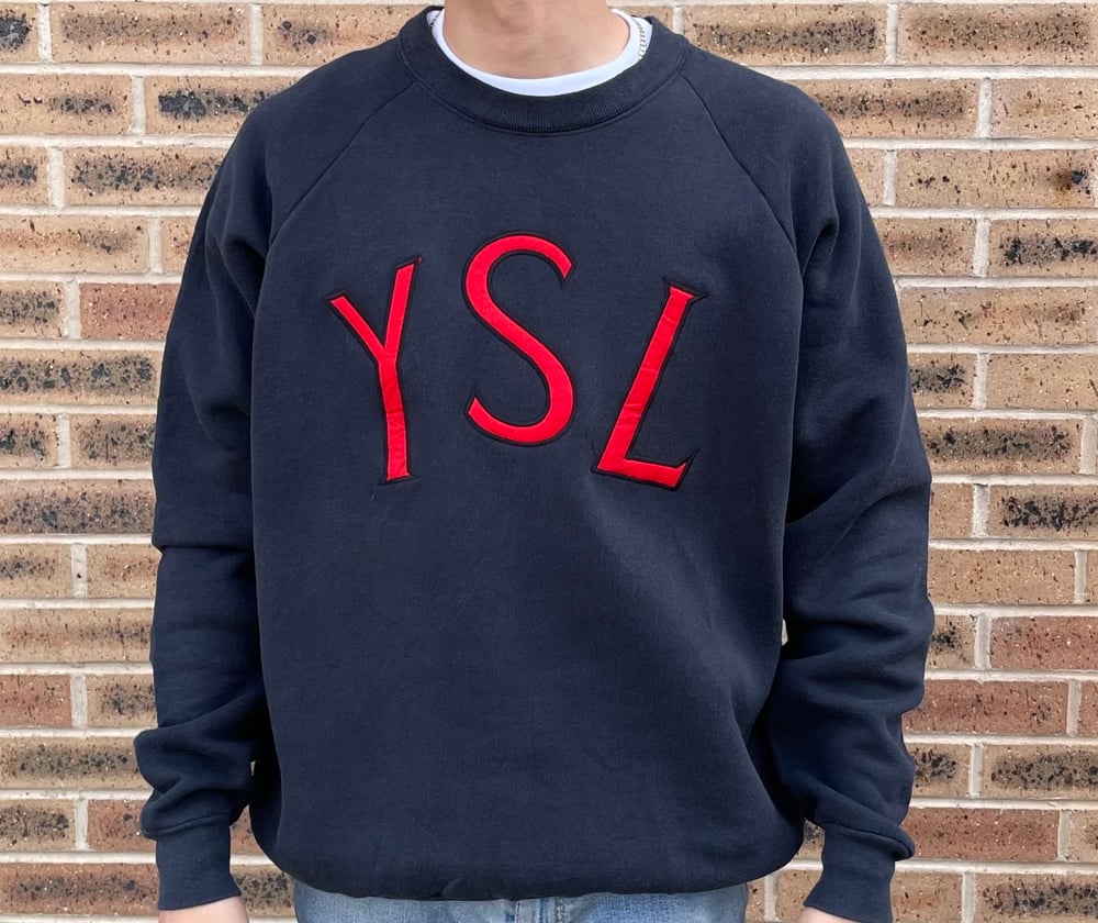 Image of Vintage YSL spellout embroidered sweatshirt size large black 