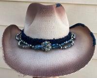 Image 1 of Two Tone Brown 2 Tone Cowboy Hat Blue & Green Crystal & Bead Band 
