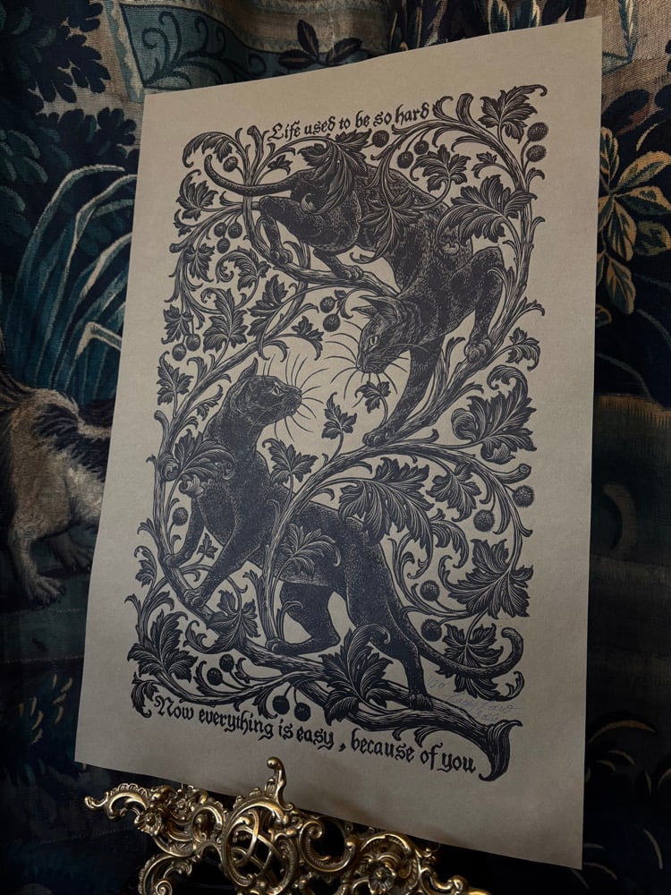 Image of 'Because of You' Original Woodblock Print - 2nd Edition Black on Sand