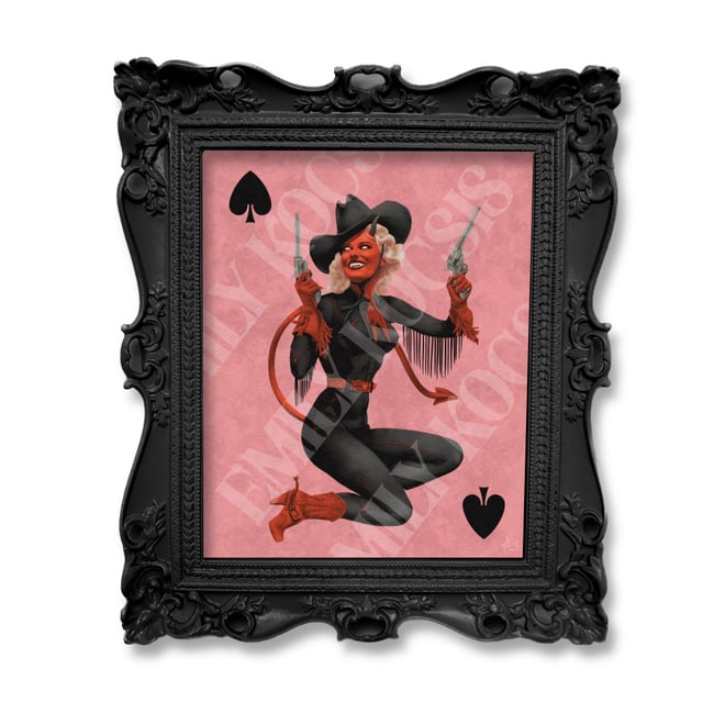 Retro Art Print // ‘Spades’ Retro Western Devil Vampire Cowgirl 