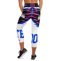 Image 3 of BOSSFITTED White Neon Pink and Blue Yoga Capri Leggings