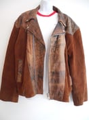 Image of 1980s brown leather and suede detailed biker jacket LARGE