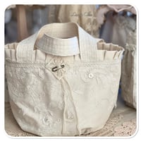Image 7 of handmade tote bucket bag with vintage french lace