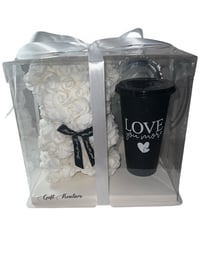 White and Black Teddy Bear Rose and Cup Set